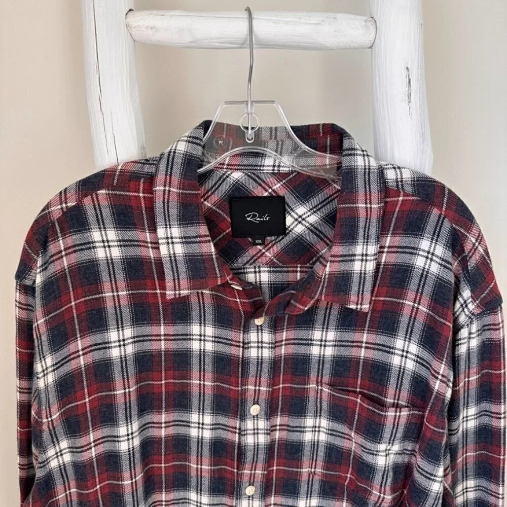 Rails Men's Lennox Plaid Button-Up Lightweight Flannel Shirt SZ XXL